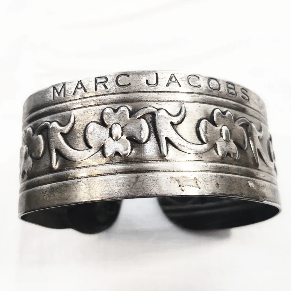 Designer Marc Jacobs Wide Silver Floral Cuff Bracelet